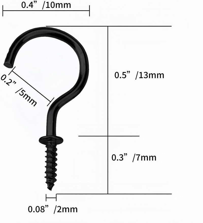 Hulless 100 Pcs 1/2 Inch Metal Cup Hooks Ceiling Screw Hooks for Attachment and Suspension, Black - Image 3